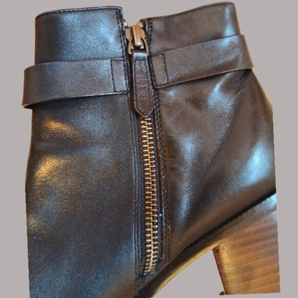 HALOGEN By Nordstrom Black Leather Zip Ankle Strap Boots EUC - Picture 4 of 14